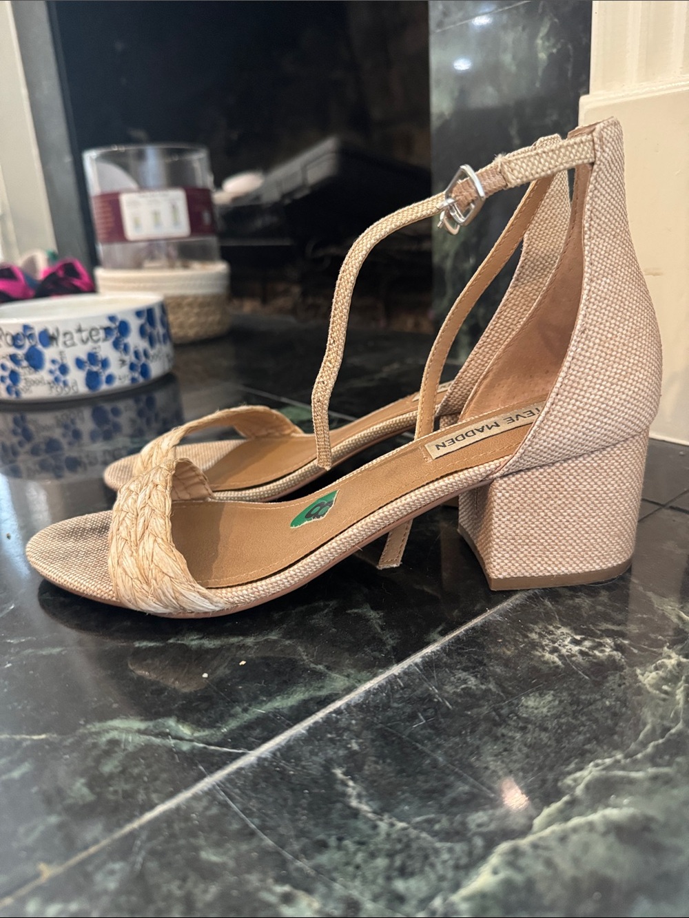 Steve Madden Women's Beige Ankle-Strap Block Heel Sandals